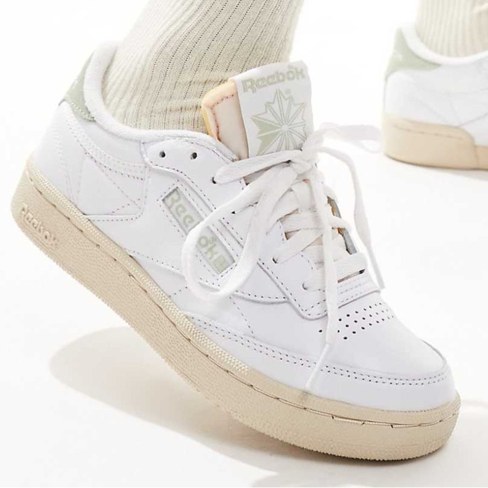 Reebok Club C Vintage White Sage Green Leather Sneakers